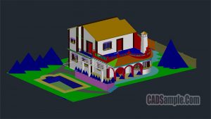 Villa With Pool 3D Dwg