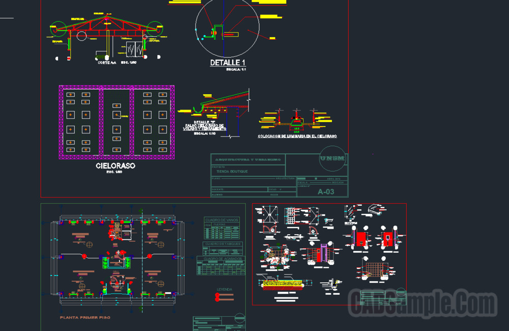 Boutique Store Interior Design Plan and Ceiling Details DWG