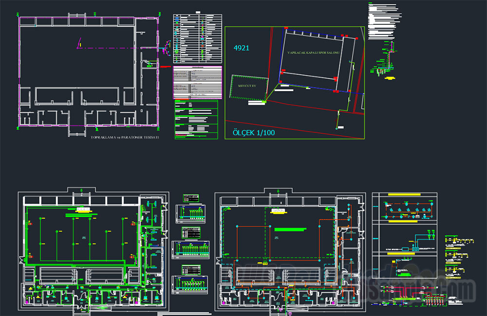 Indoor Sports Hall Gymnasium DWG Project with Detailed Plans and Calculations