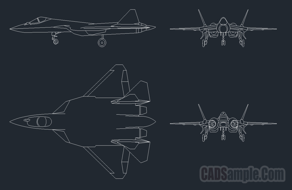 Su-57 Fighter Jet 2D CAD Views DWG