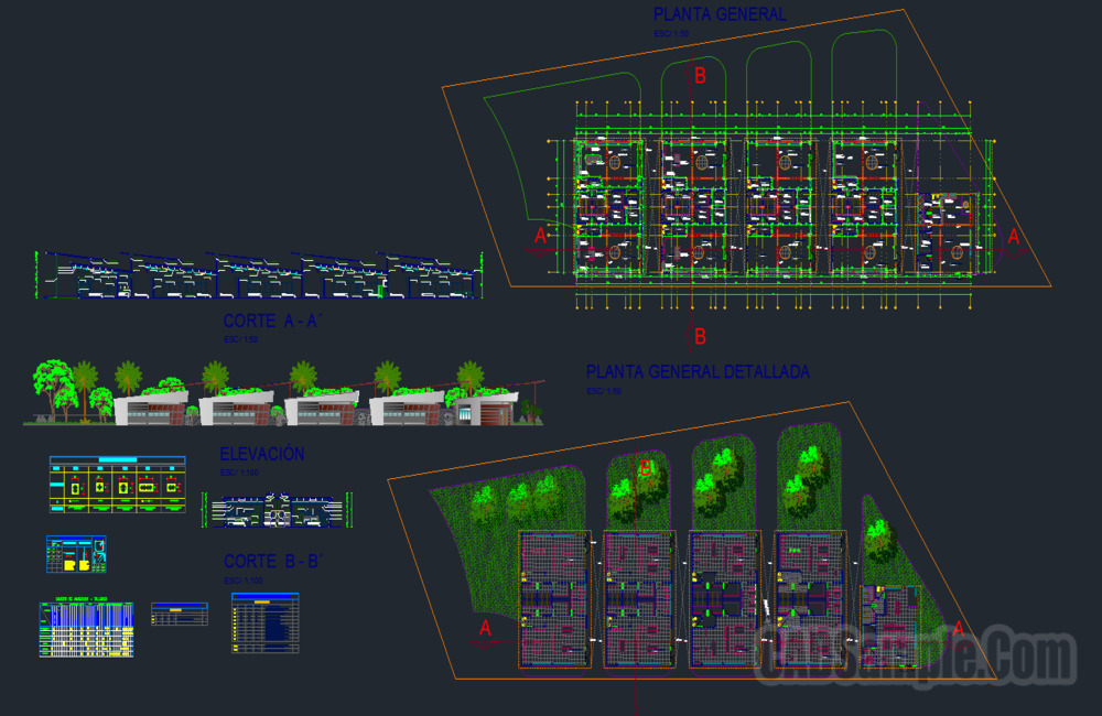 Two-Storey Villa Architectural Plan with Sections and Elevation DWG