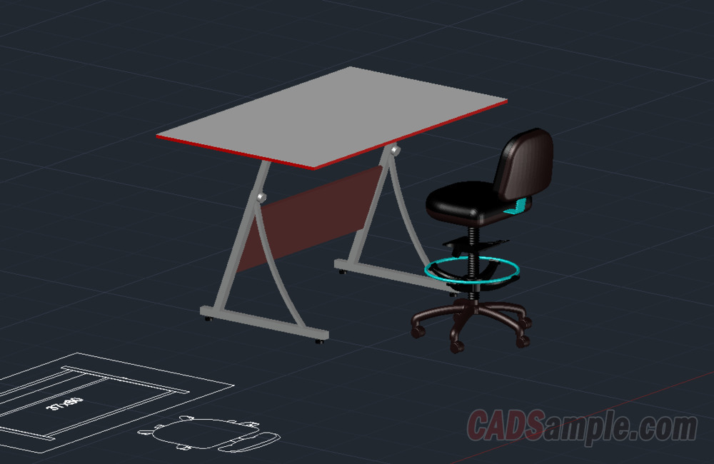 Adjustable Drafting Table and Stool Free Dwg