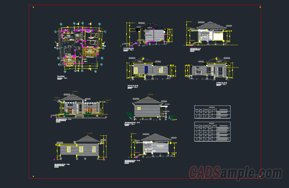 One Story Timber Bungalow Free Dwg