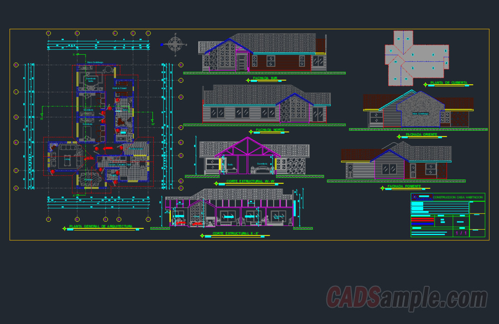 Single Level House Project Free CAD Dwg