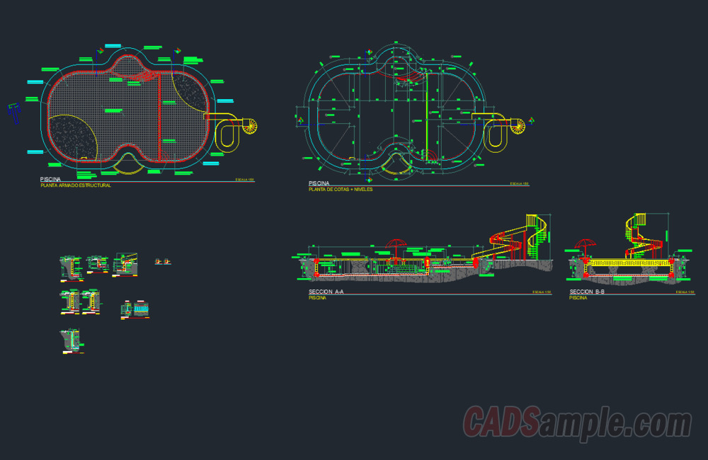 Water Park Pool with Slide Free Dwg